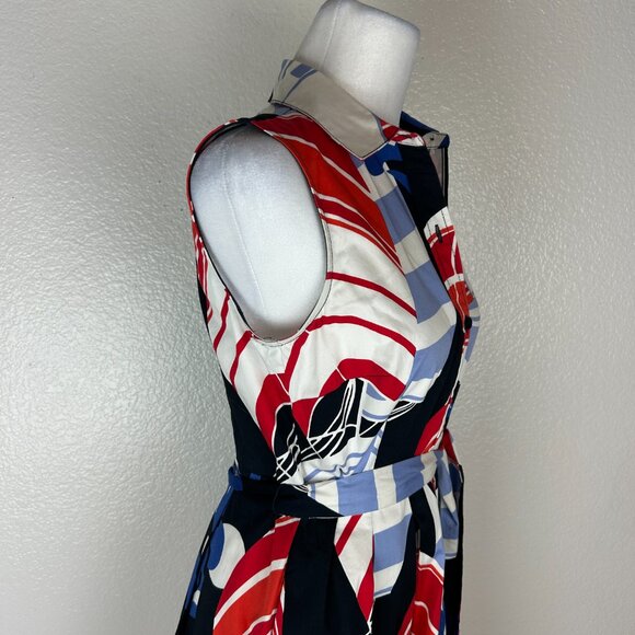 Talbots Navy Nautical Sailboat Pockets Belted Sleeveless Shirt Dress Preppy - Picture 8 of 12